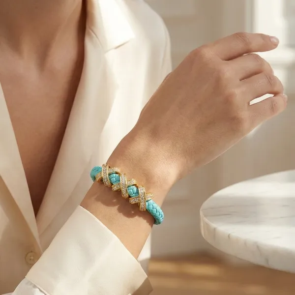 Sky_Blue_Golden_Anti_Tarnish_Crystal_X-Link_Braided_Bracelet_For_Women