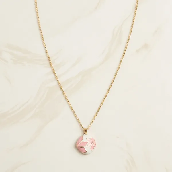 Golden_Pink_Floral_Enamel_Anti_Tarnish_Necklace_And_Earrings_Set_For_Women