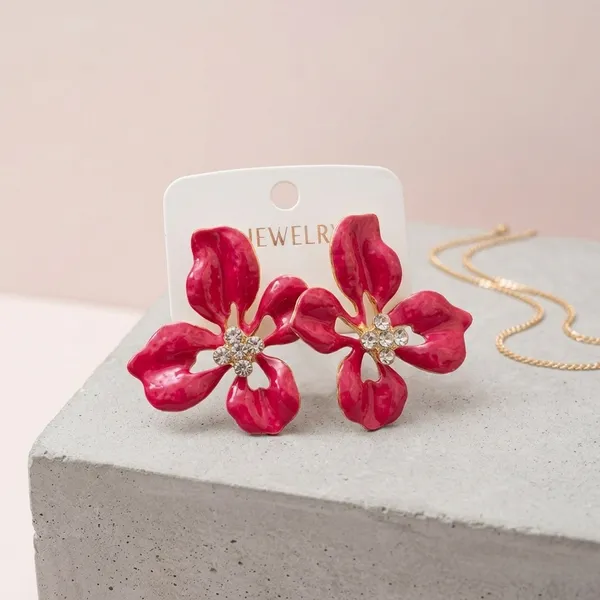 Red_Anti-Tarnish_Floral_Crystal_Stud_Earrings_For_Women