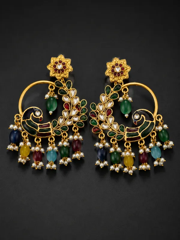 Golden_Green_Kundan_Meenakari_Peacock_Jhumka_Earrings_For_Women
