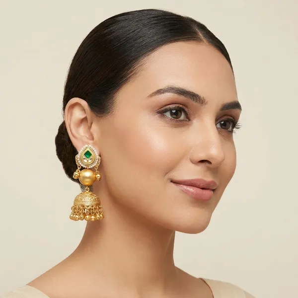 Golden_Alloy_Green_Stone_Pearl_Traditional_Jhumka_Earrings_For_Women