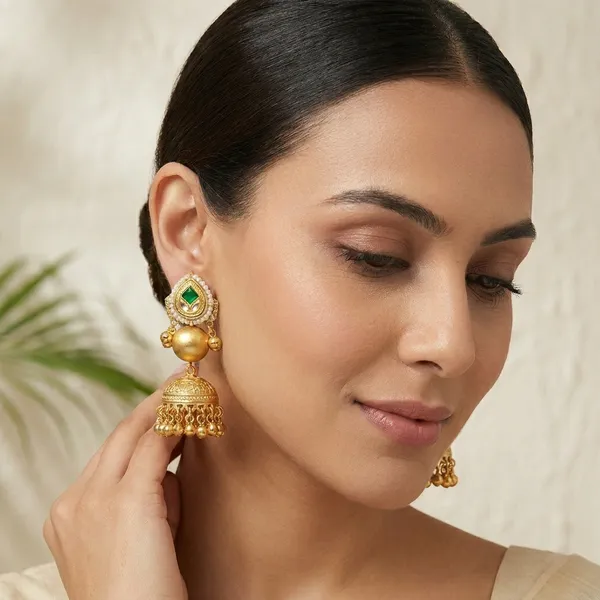 Golden_Alloy_Green_Stone_Pearl_Traditional_Jhumka_Earrings_For_Women
