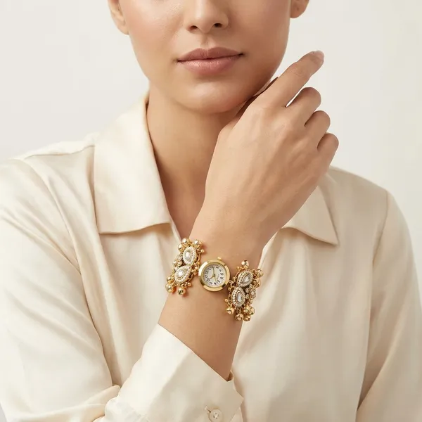 Golden_Alloy_Pearl_Crystal_Embellished_Bracelet_Watch_For_Women