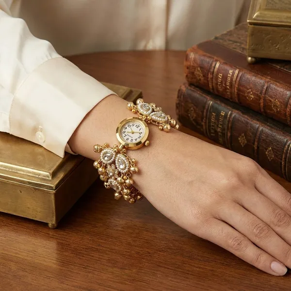 Golden_Alloy_Pearl_Crystal_Embellished_Bracelet_Watch_For_Women