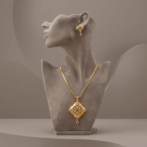 Golden_Plated_Square_Pendant_Necklace_And_Earrings_Set_For_Women