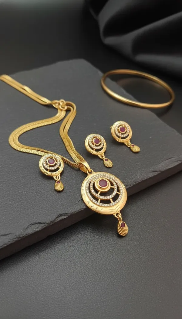 Golden_Micro_Gold-Plated_Ruby_Stone_Round_Pendant_Necklace_Set_For_Women