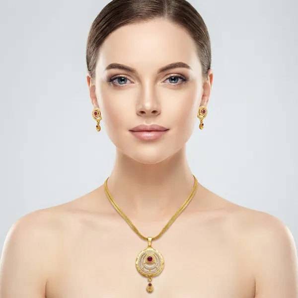 Golden_Micro_Gold-Plated_Ruby_Stone_Round_Pendant_Necklace_Set_For_Women