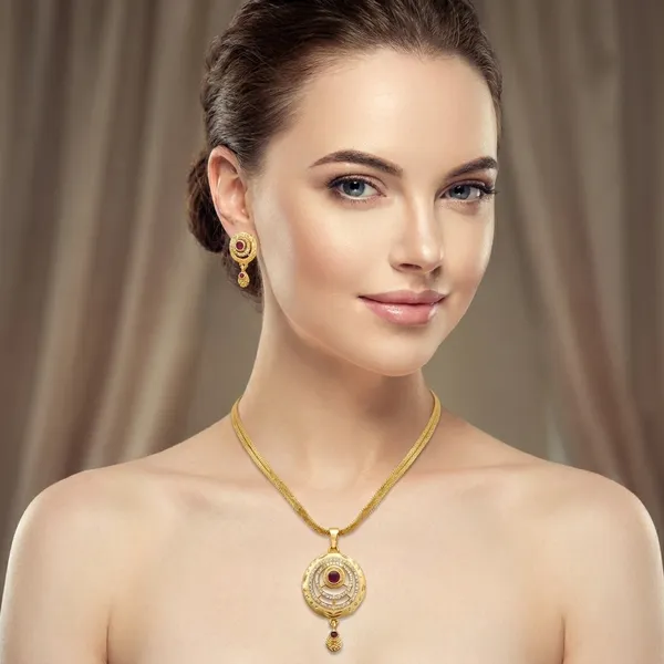 Golden_Micro_Gold-Plated_Ruby_Stone_Round_Pendant_Necklace_Set_For_Women