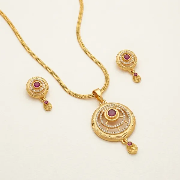 Golden_Micro_Gold-Plated_Ruby_Stone_Round_Pendant_Necklace_Set_For_Women