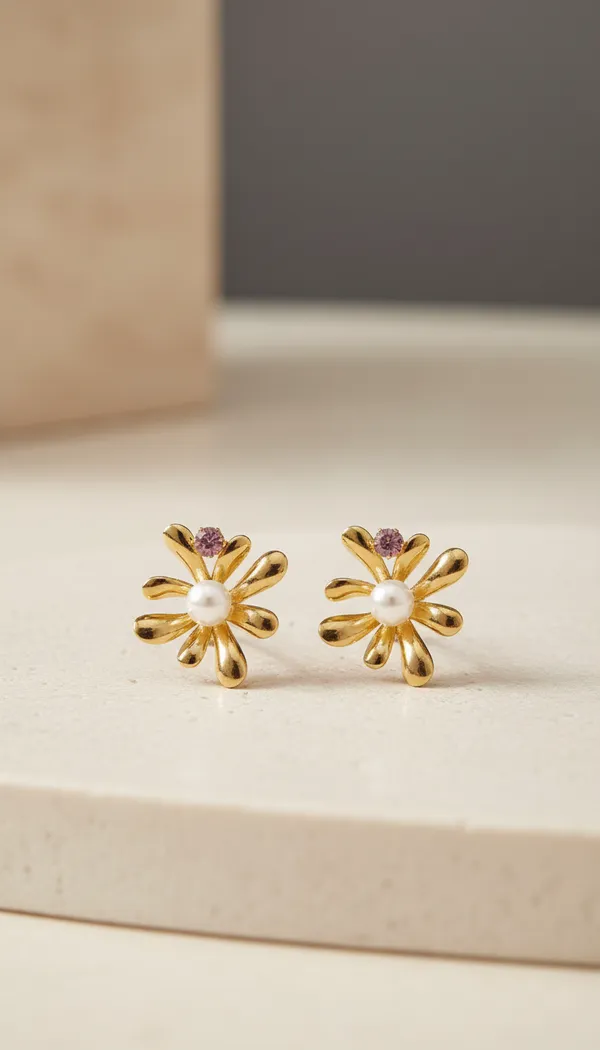 Golden_Anti_Tarnish_Flower_Pearl_Pink_Stone_Stud_Earrings_For_Women