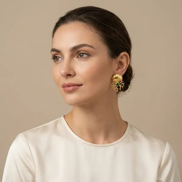 Golden_Anti_Tarnish_Shell_Crab_Green_Stone_Fashion_Earrings_For_Women