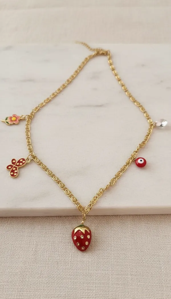 Golden_Anti_Tarnish_Strawberry_Charm_Pendant_Necklace_For_Women
