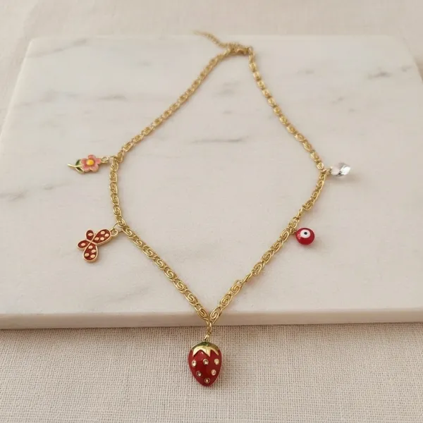 Golden_Anti_Tarnish_Strawberry_Charm_Pendant_Necklace_For_Women