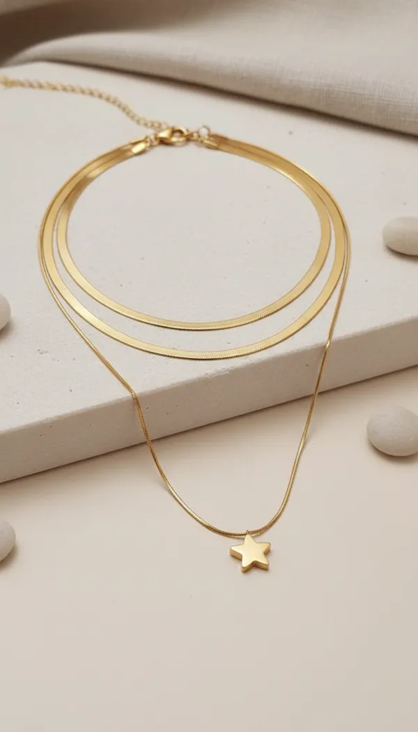Golden_Anti_Tarnish_Layered_Star_Pendant_Necklace_Set_For_Women
