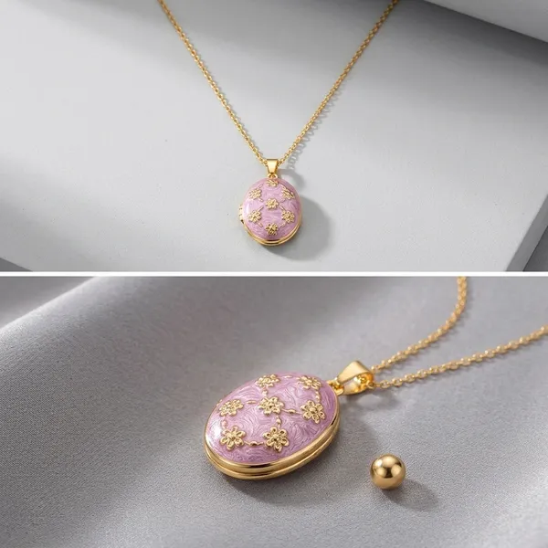 Golden_Pink_Enamel_Anti_Tarnish_Oval_Locket_Pendant_Necklace_For_Women