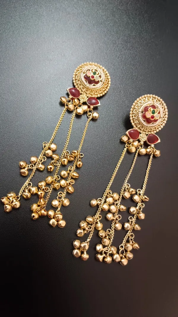 Golden_Alloy_Kundan_Red_Stone_Bell_Tassel_Earrings_For_Women