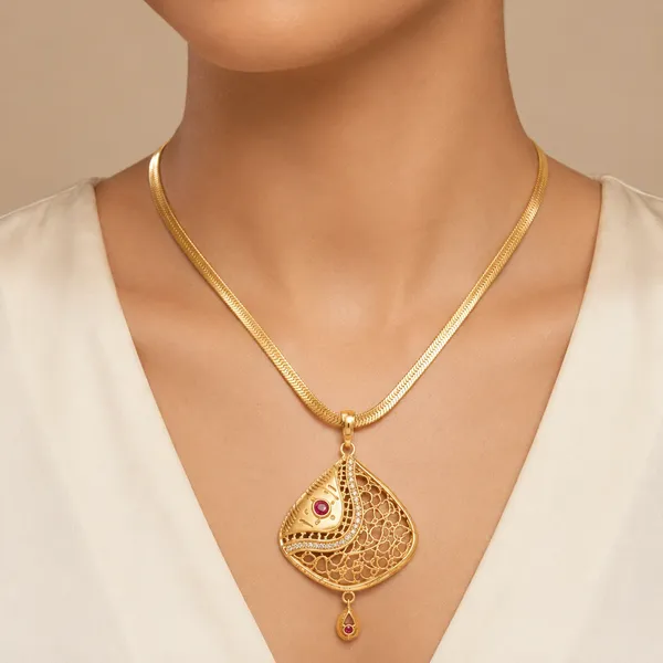 Golden_Micro_Gold-Plated_Filigree_Pendant_Necklace_Set_For_Women