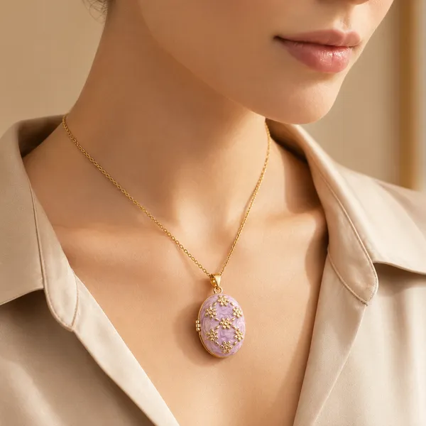 Golden_Pink_Enamel_Anti_Tarnish_Oval_Locket_Pendant_Necklace_For_Women
