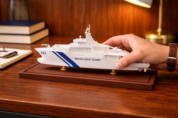 White_Pla_Plastic_Indian_Coast_Guard_Ship_Model_With_Acrylic_Case