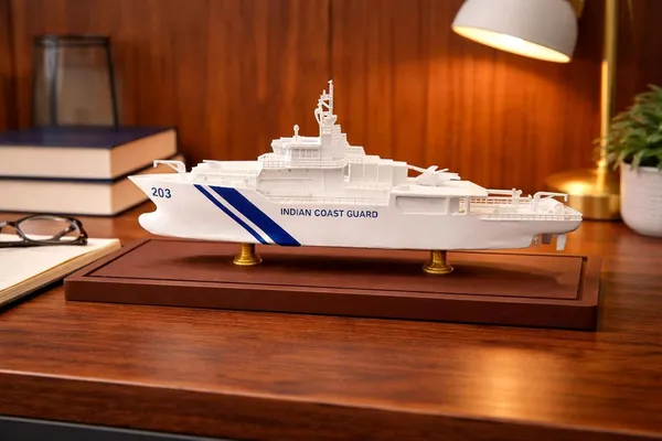 White_Pla_Plastic_Indian_Coast_Guard_Ship_Model_With_Acrylic_Case