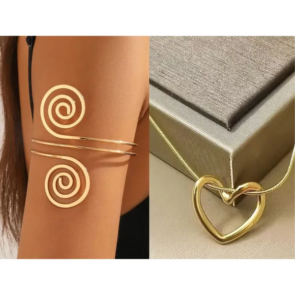 Gold_Plated_Anti_Tarnish_Stainless_Steel_Armlet_Bracelet__and_a_Heart_Shaped_Pendent_For_Women
