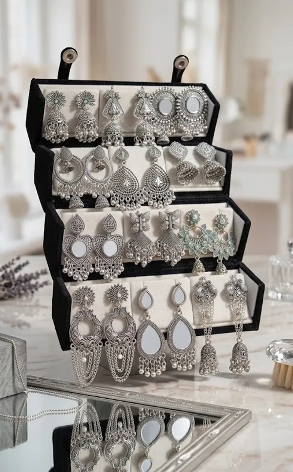 Multicolor_Oxidised_Silver_Earring_Set_For_Women_(Pack_Of_12_)