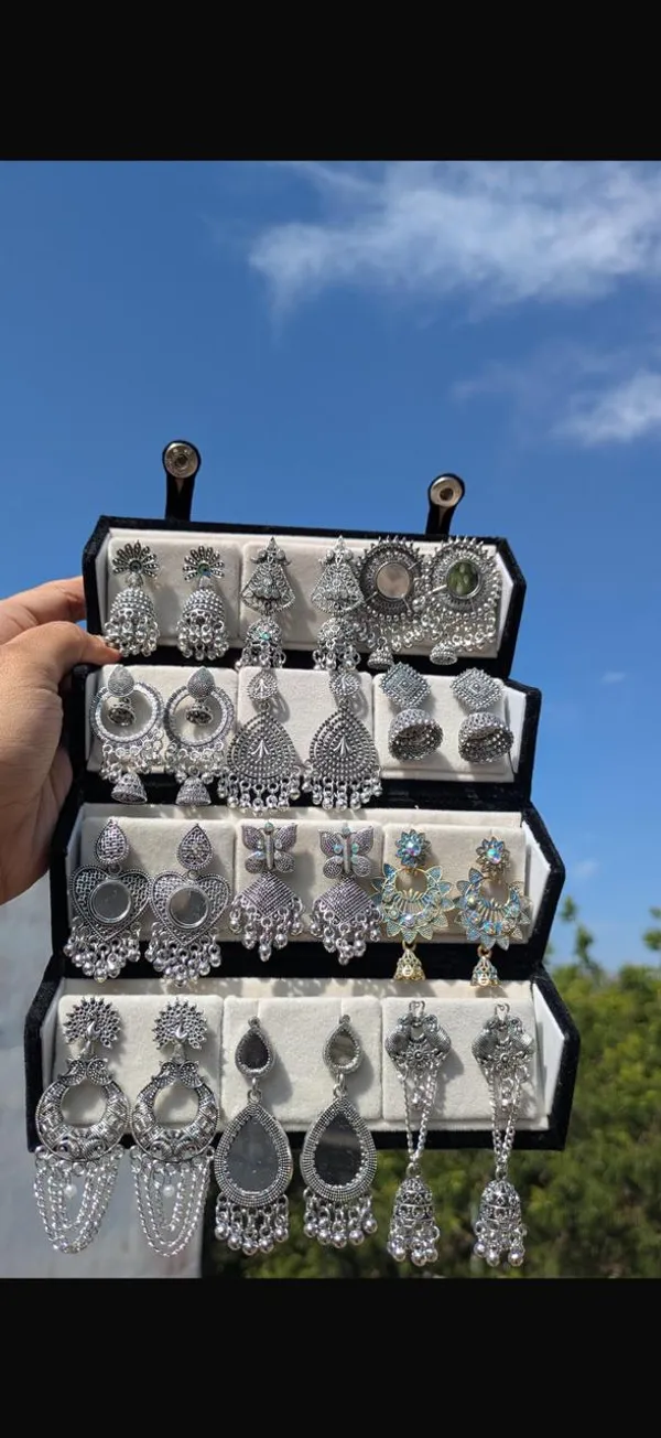 Multicolor_Oxidised_Silver_Earring_Set_For_Women_(Pack_Of_12_)