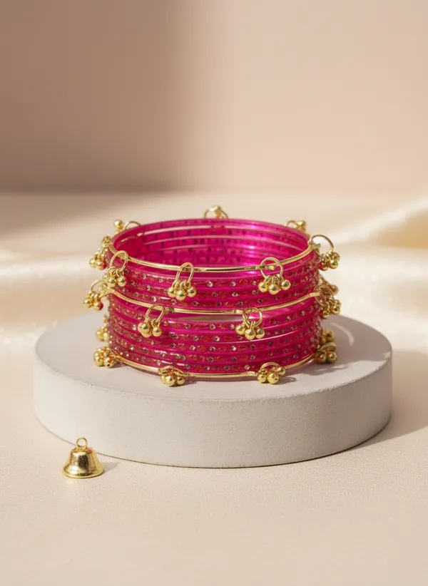 Pink_&_Gold_Glass_With_Stones_Bangle_Set_For_Women