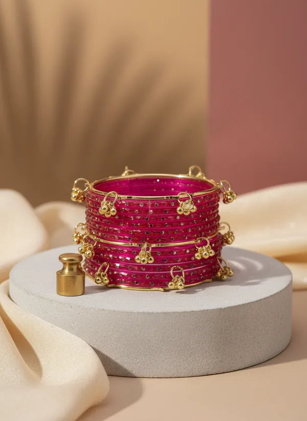 Pink_&_Gold_Glass_With_Stones_Bangle_Set_For_Women