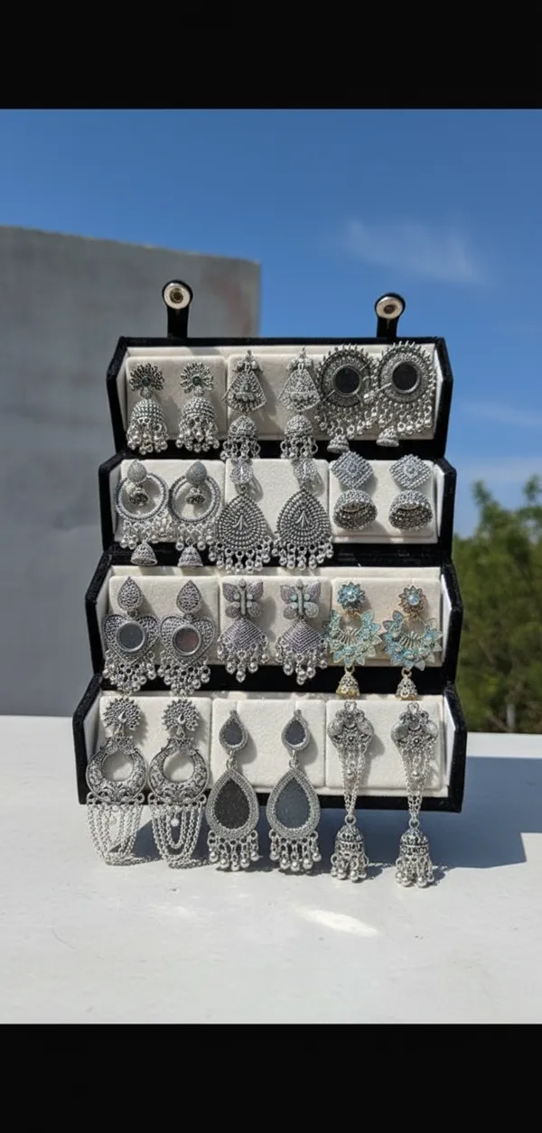 Multicolor_Oxidised_Silver_Earring_Set_For_Women_(Pack_Of_12_)