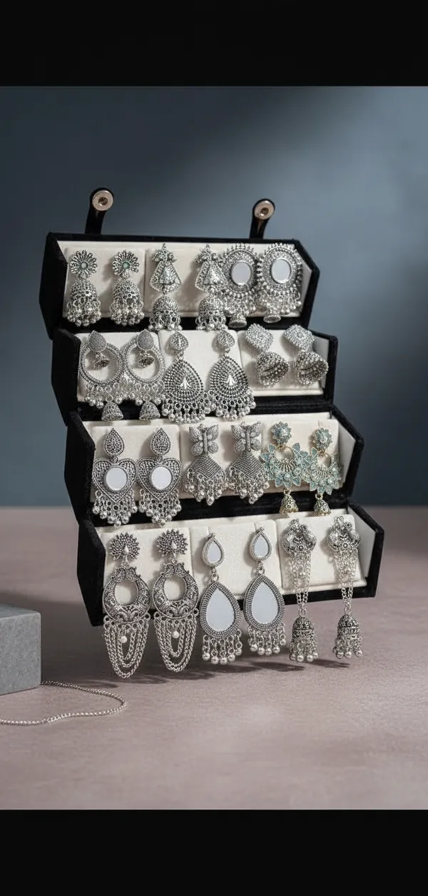 Multicolor_Oxidised_Silver_Earring_Set_For_Women_(Pack_Of_12_)