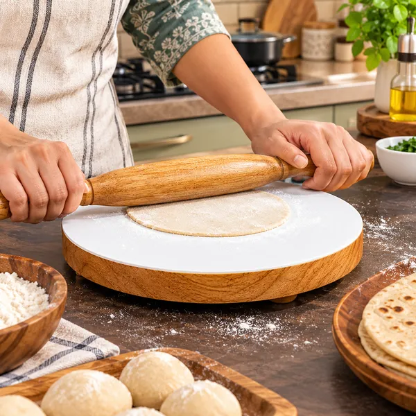 OMKARIXA_Wooden_Chakla_Belan_Set,_9.5_Inch_Rolling_Board_with_13_Inch_Rolling_Pin_for_Roti,_Chapati,_Paratha_&_Dough_Rolling