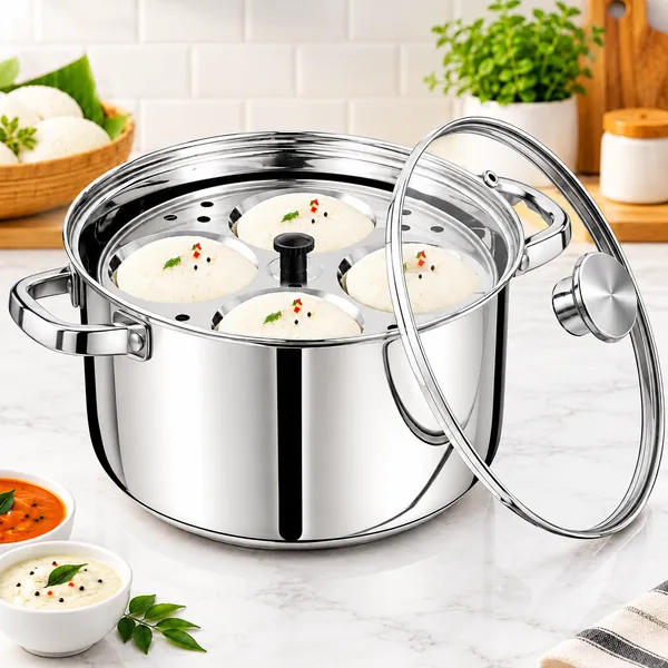 OMKARIXA_Stainless_Steel_Idli_Cooker_4.5_Litre_with_Glass_Lid,_4_Plates,_16_Idli_Capacity,_Induction_&_Gas_Compatible