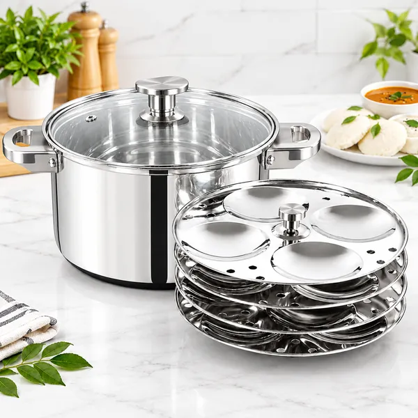 OMKARIXA_Stainless_Steel_Idli_Cooker_4.5_Litre_with_Glass_Lid,_4_Plates,_16_Idli_Capacity,_Induction_&_Gas_Compatible