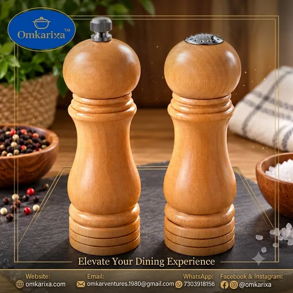 OMKARIXA_Wooden_Salt_&_Pepper_Shaker_Set_of_2_|_Elegant_Brown_Cruet_Set_with_Adjustable_Ceramic_Grinder_|_Manual_Salt_Pepper_Mill_for_Dining_Table,_Kitchen_&_Restaurant_Use