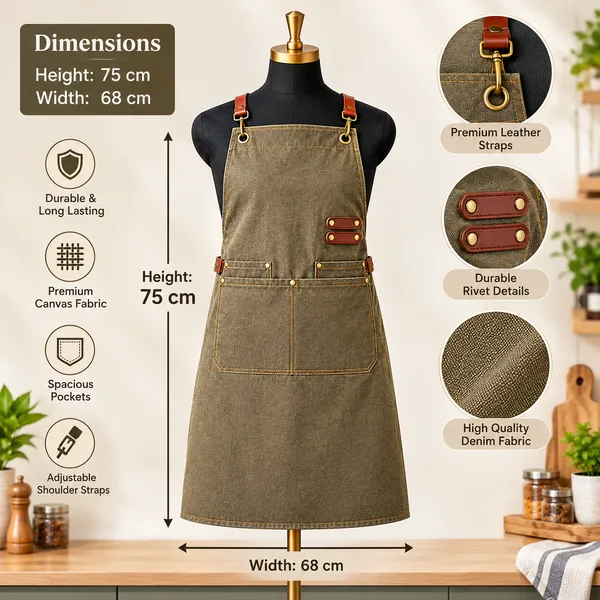 OMKARIXA_Unisex_Kitchen_Chef_Apron_for_Men_&_Women,_Cooking_Apron_for_Home,_Hotel,_Café,_Restaurant_&_Catering