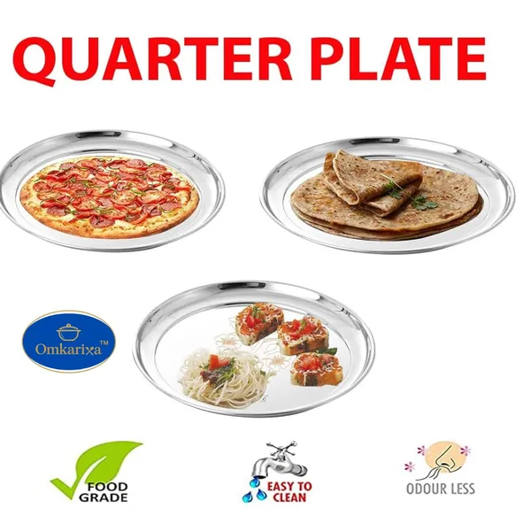 OMKARIXA_Stainless_Steel_Heavy_Gauge_Salad/Snacks/Quarter_Plates_with_Mirror_Finish_(8_inch)_Set_of_4