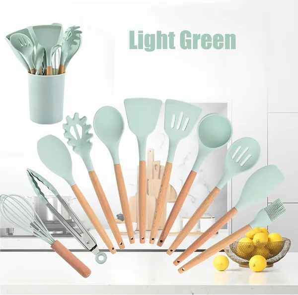 OMKARIXA_12-Piece_Silicone_Kitchen_Spatula_&_Utensil_Set_|_BPA-Free,_Heat-Resistant_Cooking_Tools_with_Natural_Wooden_Handles_|_Non-Scratch_Cookware_Safe_|_Baking_&_Cooking_Essentials_(Multicolor,_Color_May_Vary)
