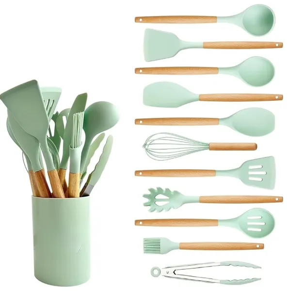 OMKARIXA_12-Piece_Silicone_Kitchen_Spatula_&_Utensil_Set_|_BPA-Free,_Heat-Resistant_Cooking_Tools_with_Natural_Wooden_Handles_|_Non-Scratch_Cookware_Safe_|_Baking_&_Cooking_Essentials_(Multicolor,_Color_May_Vary)