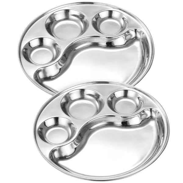 OMKARIXA_Heavy_Duty_Stainless_Steel_Round_Dinner_Plate_with_4_Sections_|_Divided_Mess_Tray_for_Lunch,_Camping_&_Daily_Use_|_Rust-Free_&_Durable_Thali_Set_|_Set_of_2_Pieces