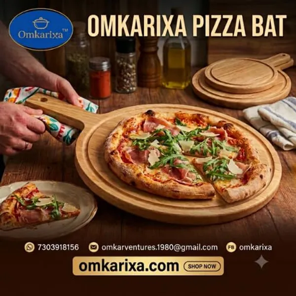 OMKARIXA_Round_Wooden_Pizza_Serving_Board_|_Natural_Rubber_Wood_Platter_with_Handle_|_Wooden_Pizza_Board_for_Serving_Pizza,_Cheese,_Bread,_Snacks_&_Charcuterie_|_Kitchen_&_Dining_Serving_Tray_(11_Inch)