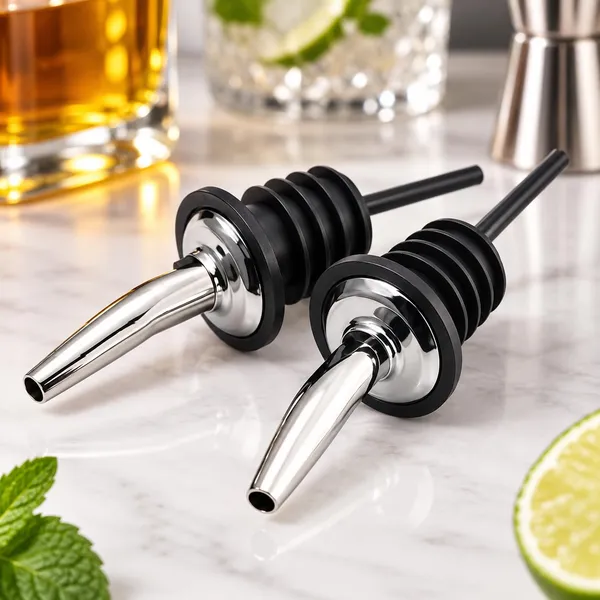 OMKARIXA_Stainless_Steel_Wine_&_Oil_Pourer_|_Free_Flow_Bottle_Pour_Spout_with_Tapered_Nozzle_|_Bartender_Pourer_for_Wine,_Oil,_Vinegar_&_Syrups_|_Set_of_2
