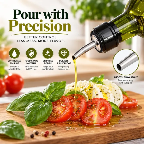 OMKARIXA_Stainless_Steel_Wine_&_Oil_Pourer_|_Free_Flow_Bottle_Pour_Spout_with_Tapered_Nozzle_|_Bartender_Pourer_for_Wine,_Oil,_Vinegar_&_Syrups_|_Set_of_2