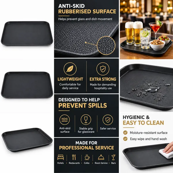 OMKARIXA_Black_Rectangular_Anti-Skid_Serving_Tray,_14_x_18_Inch,_Salver_for_Home,_Hotel,_Restaurant_&_Catering