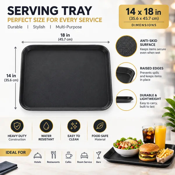 OMKARIXA_Black_Rectangular_Anti-Skid_Serving_Tray,_14_x_18_Inch,_Salver_for_Home,_Hotel,_Restaurant_&_Catering