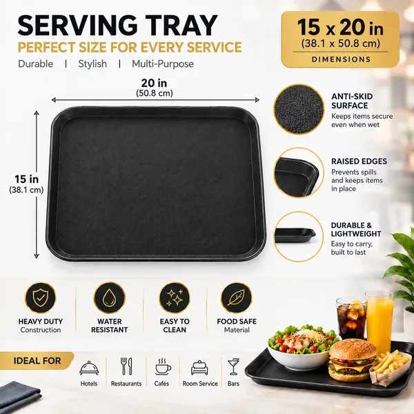 OMKARIXA_Black_Rectangular_Anti-Skid_Serving_Tray,_15_x_20_Inch,_Salver_for_Home,_Hotel,_Restaurant_&_Catering