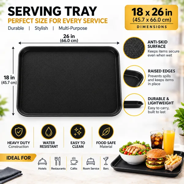 OMKARIXA_Black_Rectangular_Anti-Skid_Serving_Tray,_18_x_26_Inch,_Salver_for_Home,_Hotel,_Restaurant_&_Catering