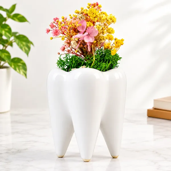 OMKARIXA_Ceramic_Tooth_Flower_Pot,_Decorative_Planter_for_Succulents,_Small_Plants,_Home,_Office,_Desk_&_Table_Decor