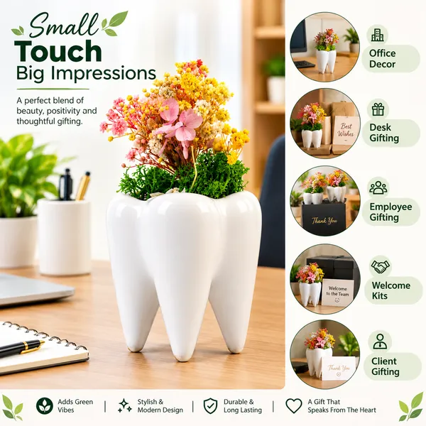 OMKARIXA_Ceramic_Tooth_Flower_Pot,_Decorative_Planter_for_Succulents,_Small_Plants,_Home,_Office,_Desk_&_Table_Decor