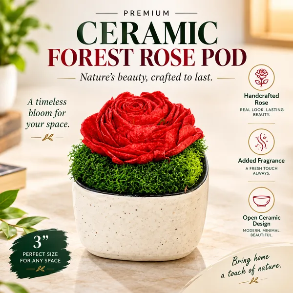 OMKARIXA_Compact_Preserved_Botanical_Decor_with_Rose_Centre,_Mini_Nature-Inspired_Display_for_Home,_Office,_Desk_&_Shelf